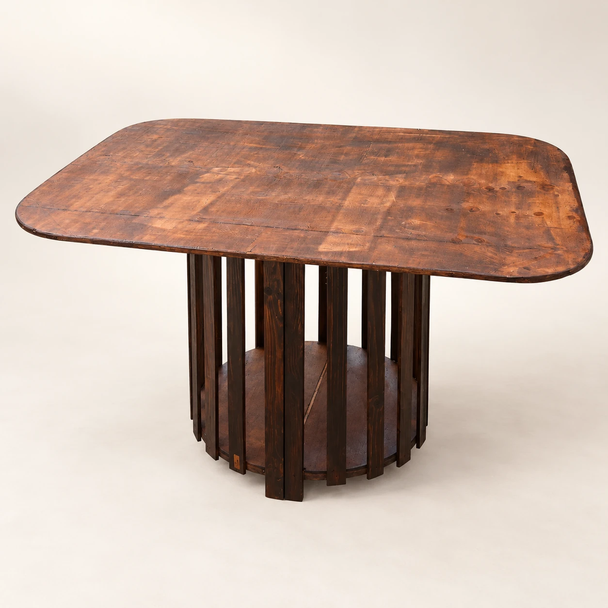 Mndeni — Handmade Reddish-Brown Slatted Pedestal Table