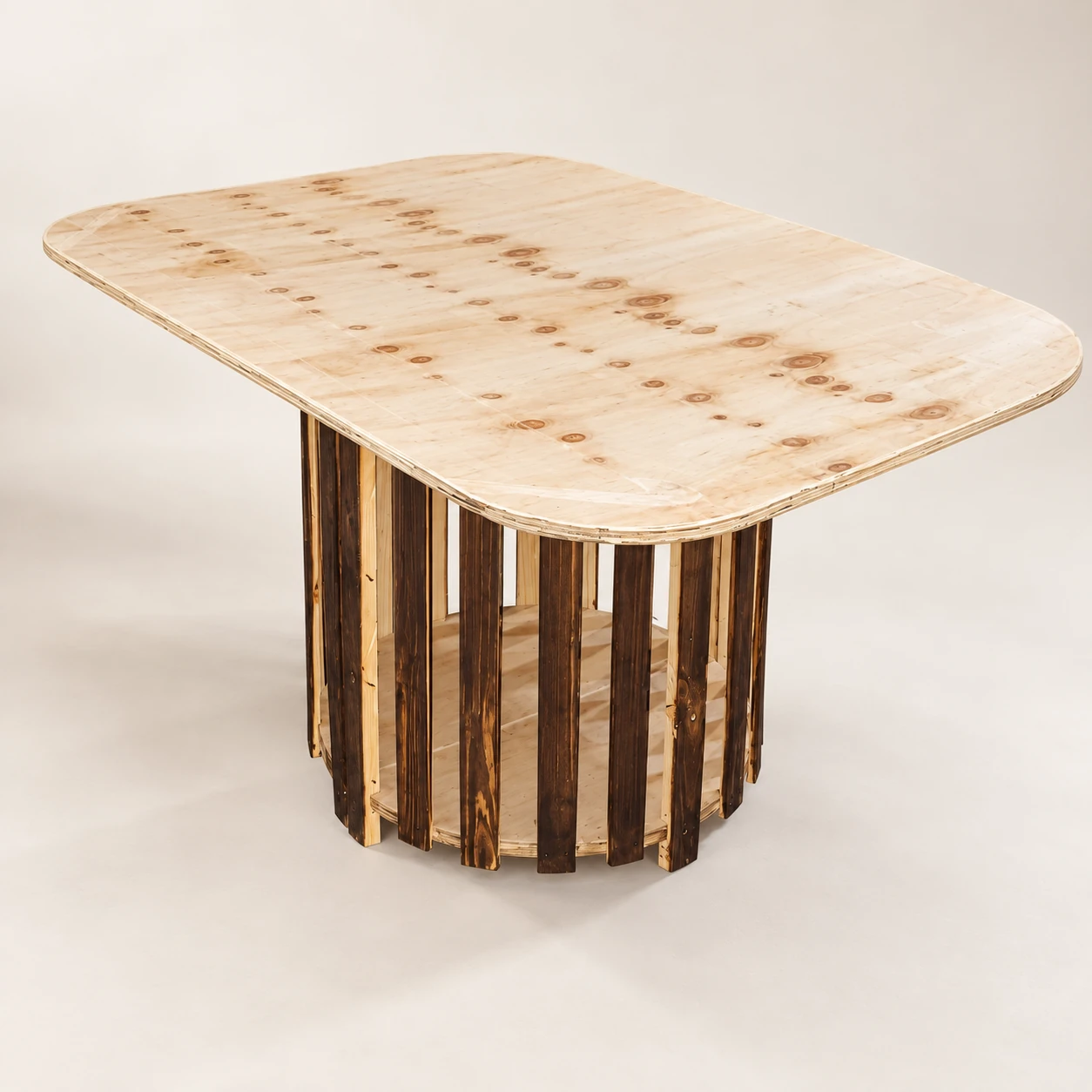 Mndeni — Knotty Wood Table with Slatted Pedestal