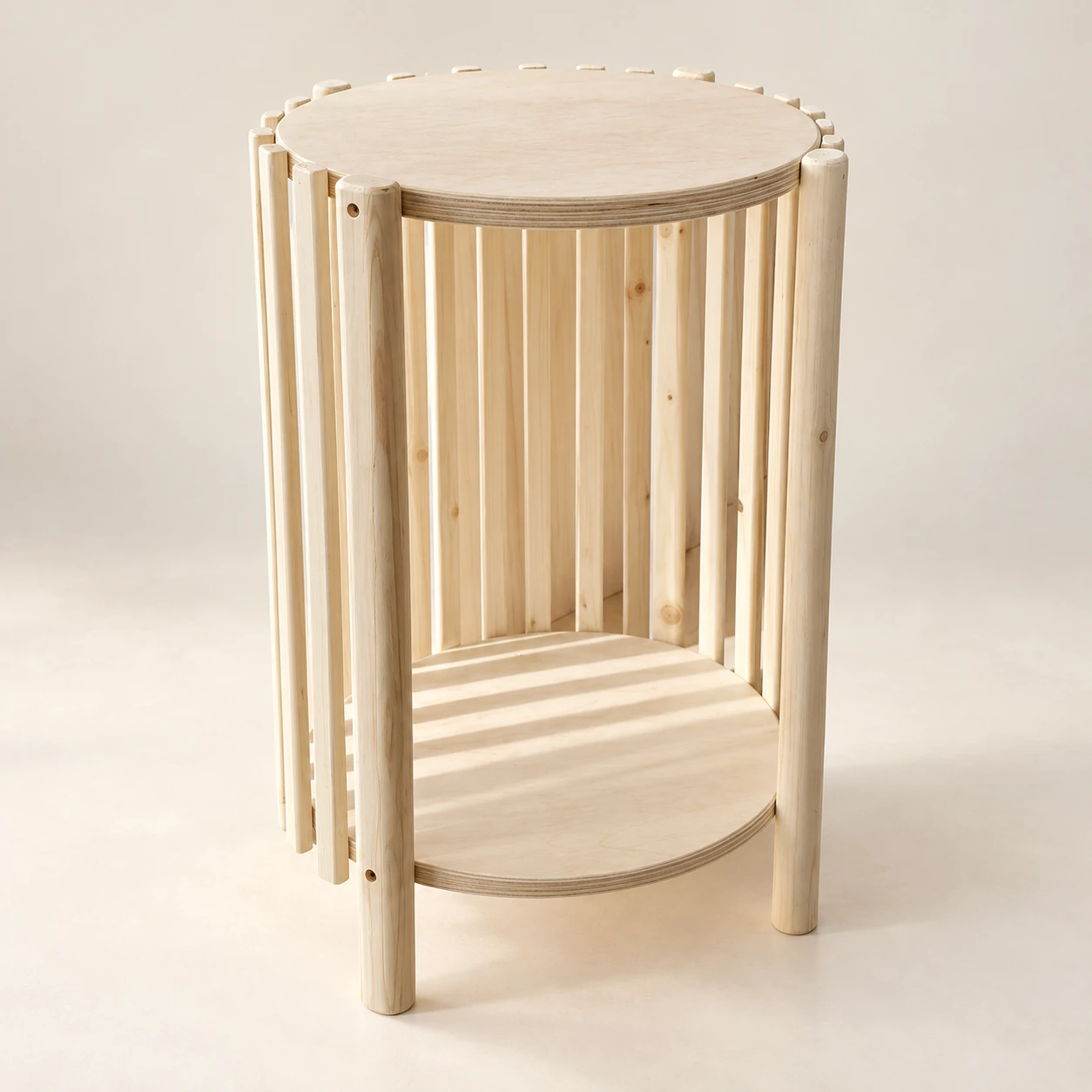 Sitha — Handmade open-slat pale wood side table