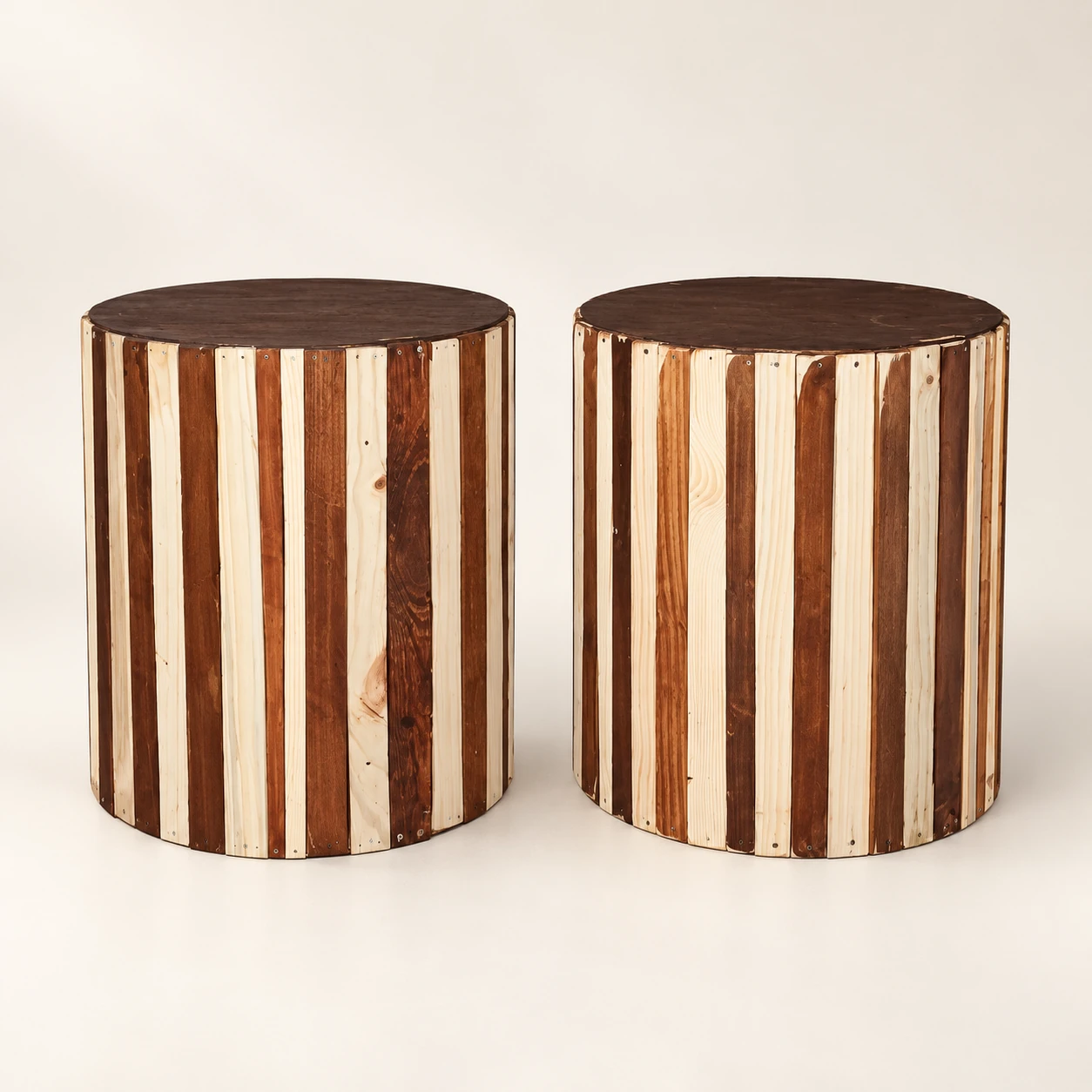 Mawele — Matching striped wooden drum tables