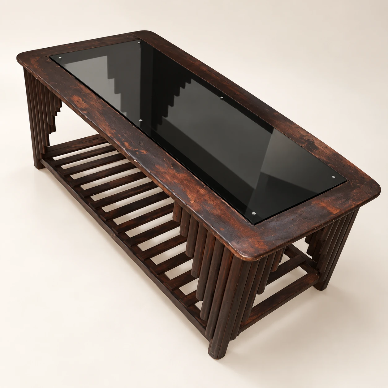 Xovizwe — Handcrafted Slatted Coffee Table with Smoked Glass