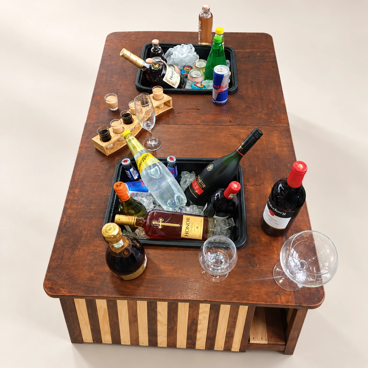 Mamawesizwe — Two-tub wooden drinks table