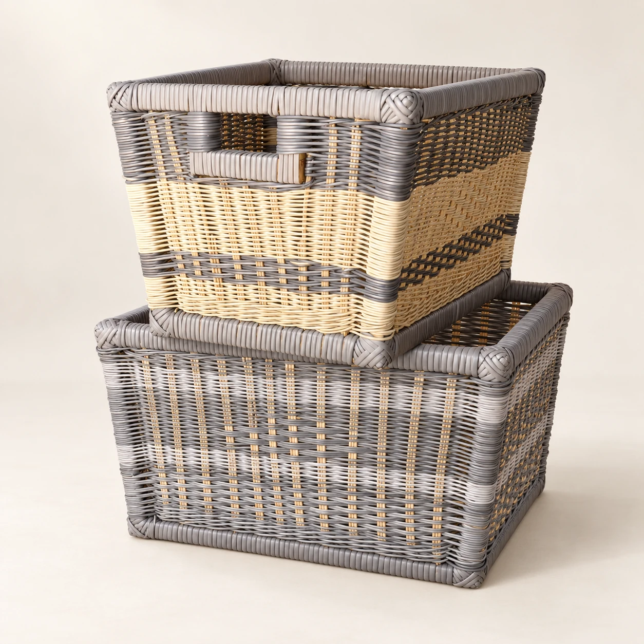 uMama — Stacked gray-and-straw woven basket set