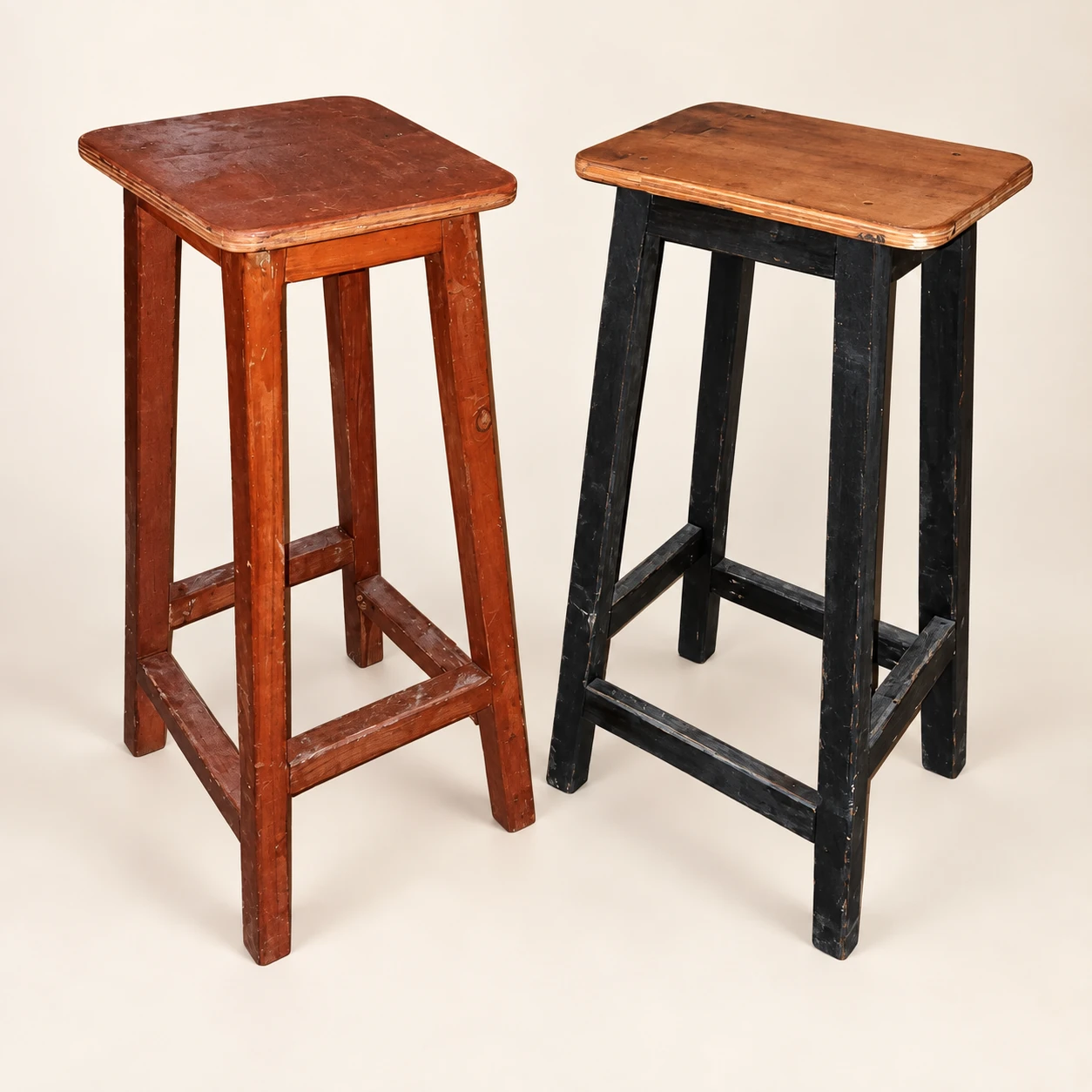 Two handmade wooden bar stools